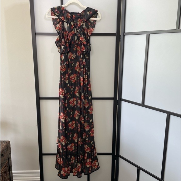 [S] Scotch & Soda Sleeveless Open Back Lightweight Floral Maxi Dress Ruffled Hem - Picture 4 of 12